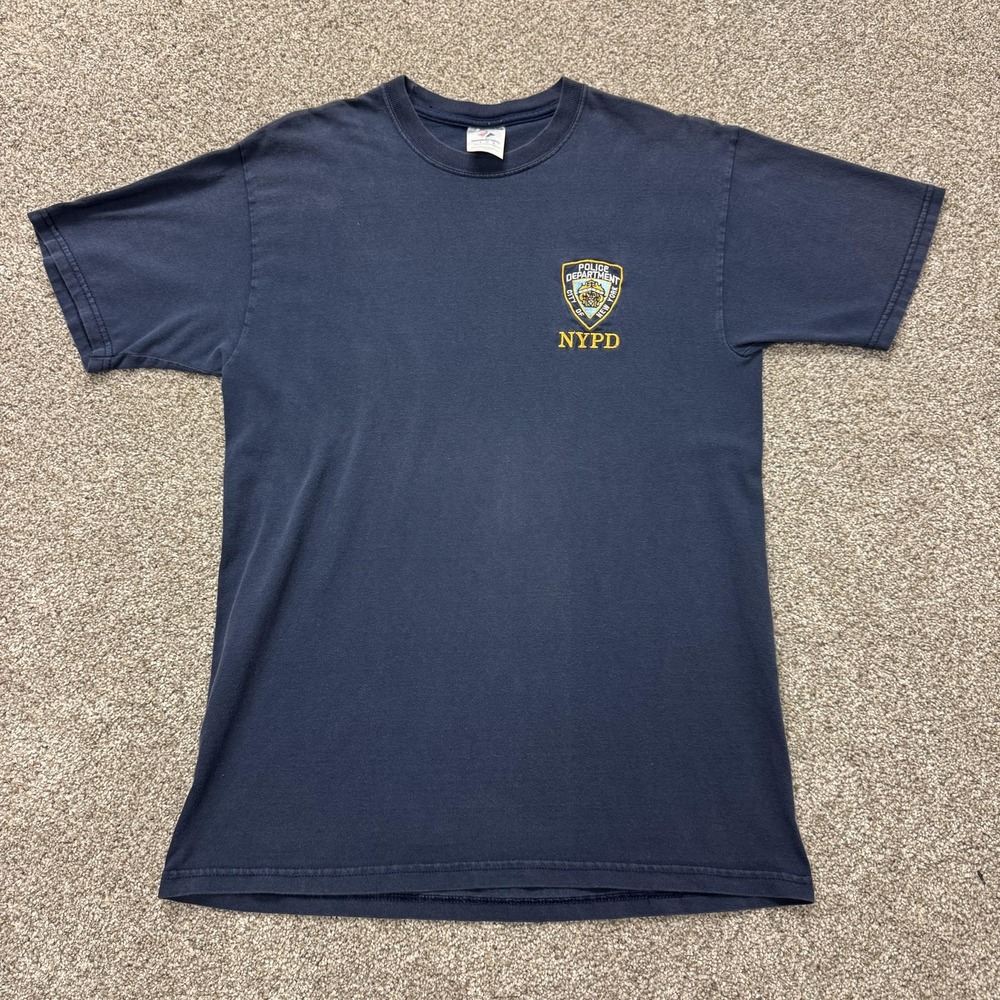 Vintage Jerzees Shirt Mens Large Blue NYPD Police Tee T-Shirt Embroidered